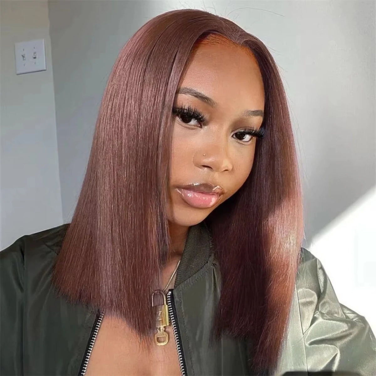 Brazilian 99J Bob Human Hair Wig - Straight Lace Front Short Wig with HD Transparent Lace