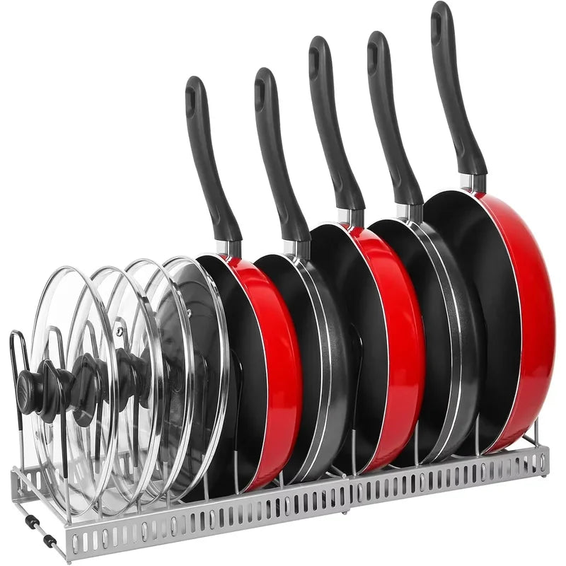 Expandable Pots and Pans Storage Rack for Kitchen Cabinets, 6 Adjustable Shelves