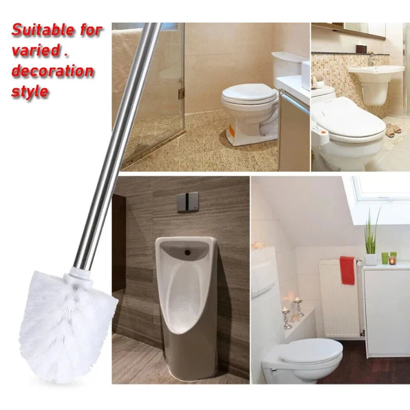 Stainless Steel Handle Toilet Brush Set with Wall-Mounted Storage Rack - Dead Corner Bathroom Cleaner