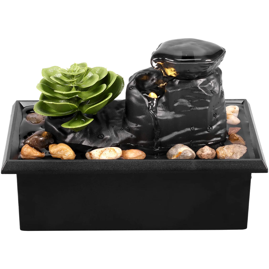 Mini Desktop Fountain with Light Battery and USB Powered Waterfall Decoration