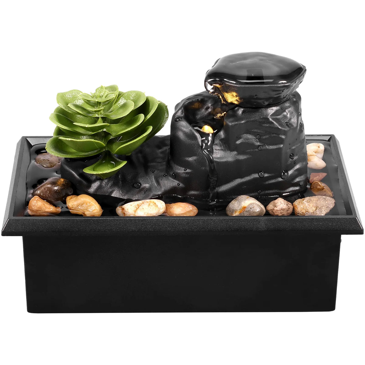Mini Desktop Fountain with Light Battery and USB Powered Waterfall Decoration