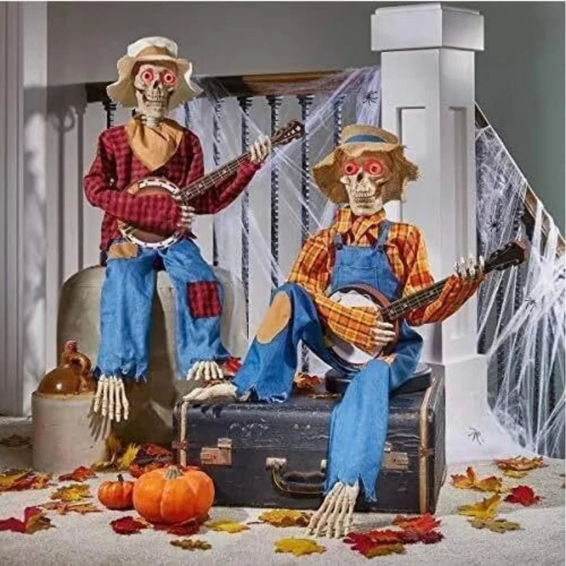 Halloween Animatronic Skeletons with Banjo - Indoor & Outdoor Yard Decor
