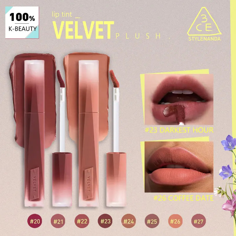 Velvet Lip Tint Plush Buildable Color Lipstick - 20-27 Shades, Korean Cosmetic