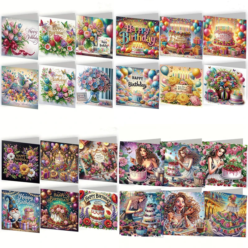 6-Piece DIY Diamond Painting Card Set with Floral Bird & Pattern Designs - Sparkling Handmade Greeting Cards