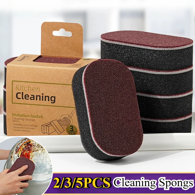 Double Sided Kitchen Cleaning Sponge Brush Set for Pot and Pan Scrubbing - 2/3/5 Pack