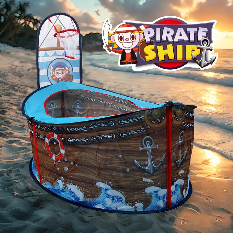 Children's Pirate Ship Play Tent - Colorful Foldable Outdoor Toy Castle