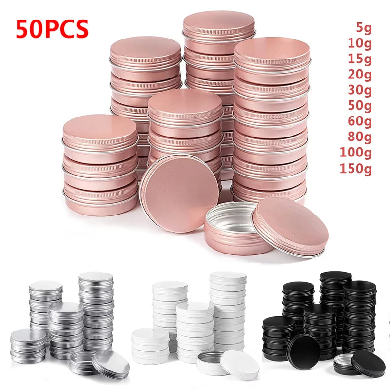 Aluminum Cosmetic Jars - 50pcs Metal Empty Containers for Lip Balm & Face Care