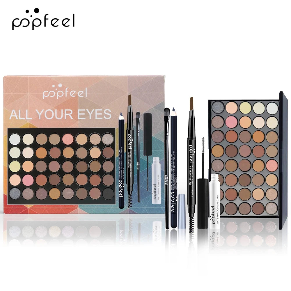 Eye Makeup Set with Eyeshadow Palette, Eyeliner, Mascara & Brow Pencil – Gift for Women