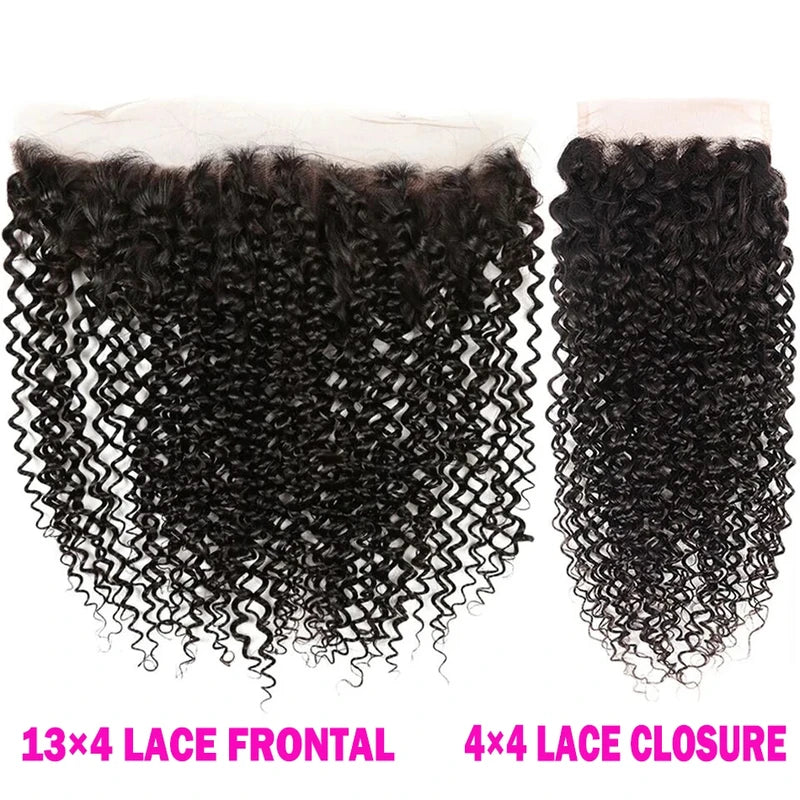 Remy Human Hair Lace Frontal Closure 4x4 Water Wave & Kinky Curly Transparent 13x4 Pre Plucked