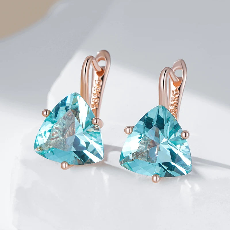 Green Natural Zircon Dangle Earrings for Women Rose Gold Wedding Jewelry