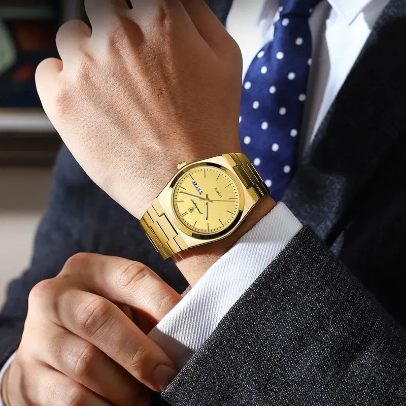 Men's Waterproof Luminous Watch with Date and Week Display - Stainless Steel Quartz Business Watch