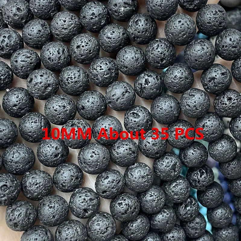 Natural Stone Lava Beads for Jewelry Making - Black Volcanic Cylinder & Round Spacers