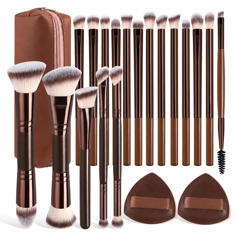 Travel Makeup Brush Set with Storage Box - 20 Professional Tools & Sponges