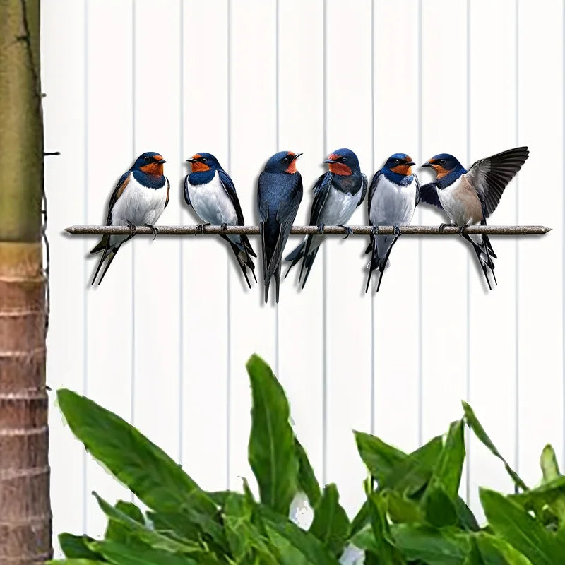 Metal Bird Wall Decoration - Outdoor Fence Branch Swallow Wall Art