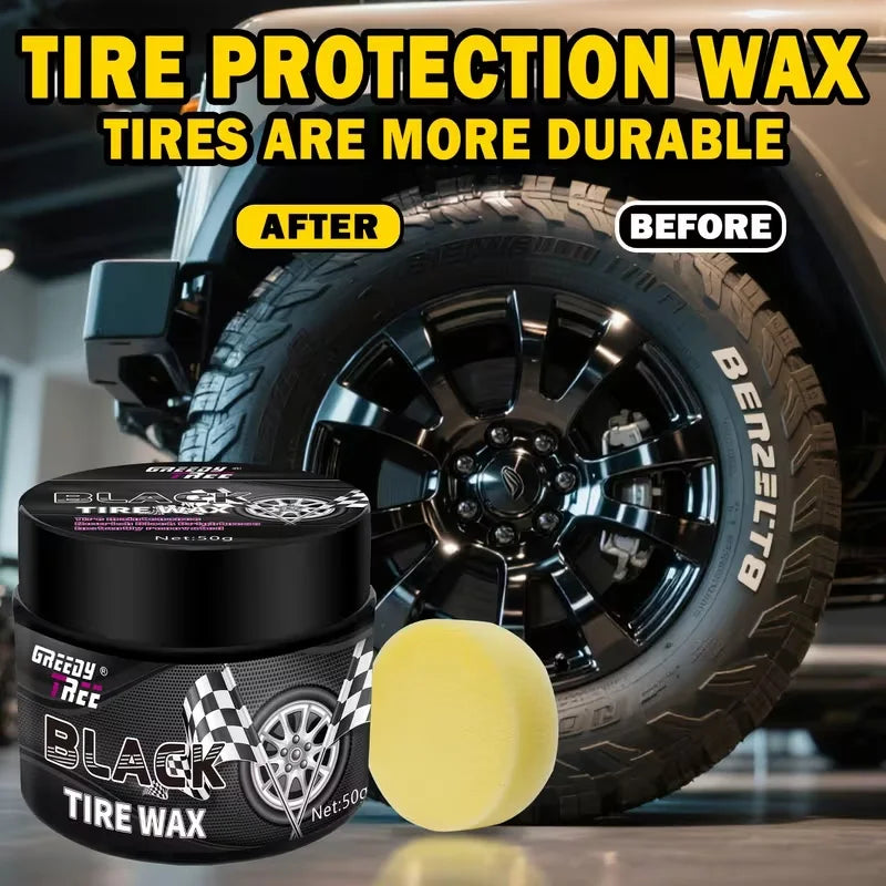 50g Car Tire Black Wax - Tire Shine Restorer for Auto Wheels, Gloss & Protection