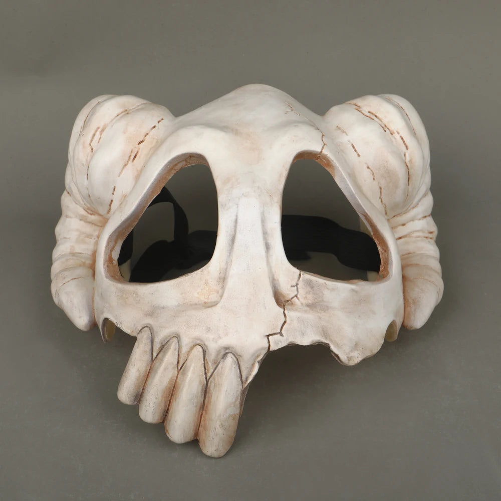 Anime Skull Mask with Goat Horns - Blood War Neliel Helmet Halloween Prop