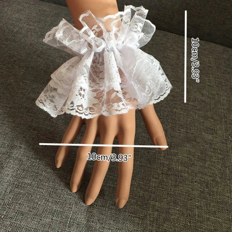 Elegant Lace Wrist Cuffs - Ruffled Floral Short Gloves for Women & Girls