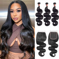 Brazilian Virgin Hair Bundles with Lace Closure - Remy Human Hair Body Wave 3/4 Set