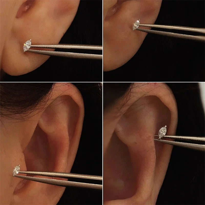 Mini Geometry Stud Earrings - Sterling Silver Gold Plated Zircon Jewelry for Women