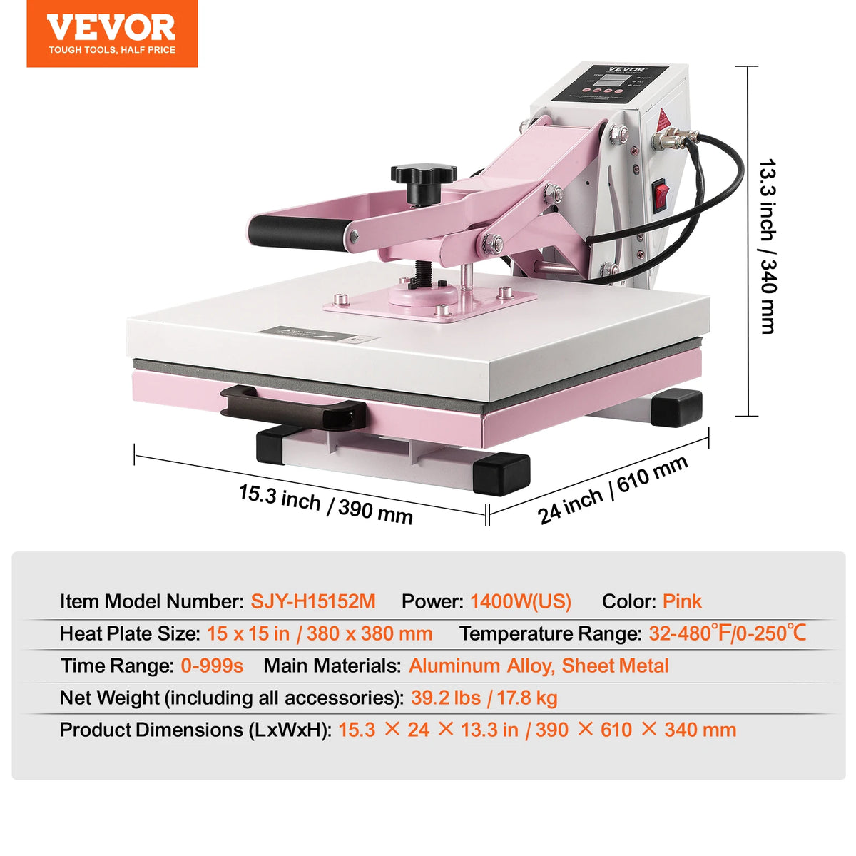 15x15 Heat Press Machine with Slide Out Drawer for T-Shirts and Transfers