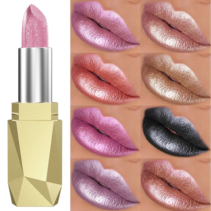 Hydrating Glitter Lipstick Set - 19 Vibrant Pearl Colors with Metallic Shine