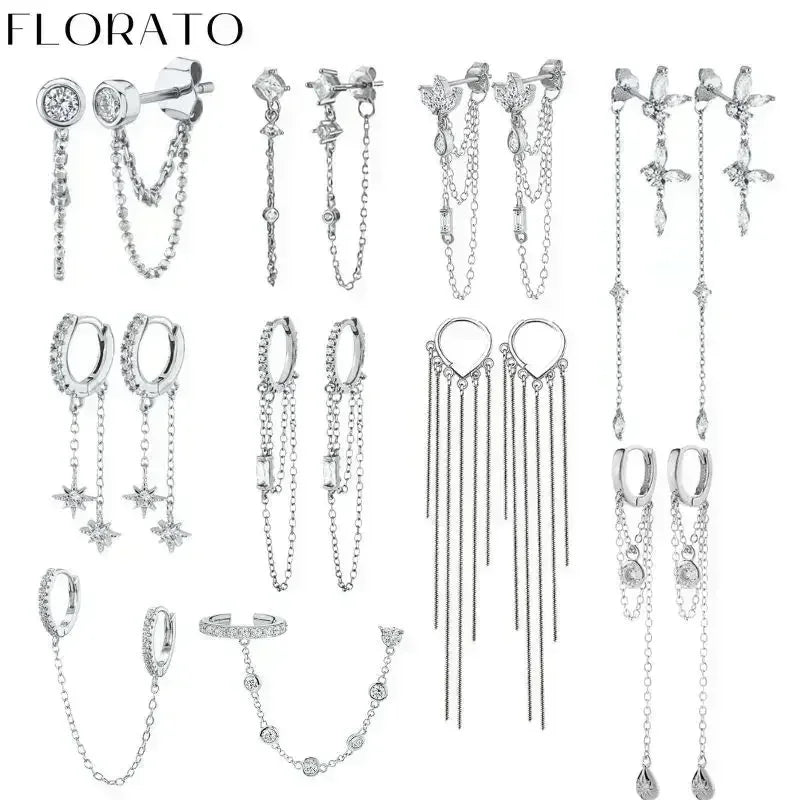 Sterling Silver Tassel Earrings with Zircon for Women Trendy Wedding Jewelry