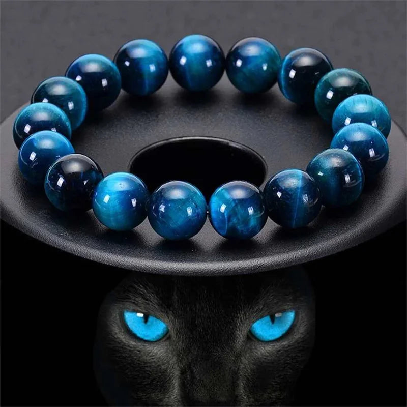 Minimalist Blue Tiger Eye Stone Beaded Bracelet Natural Round Beads Jewelry