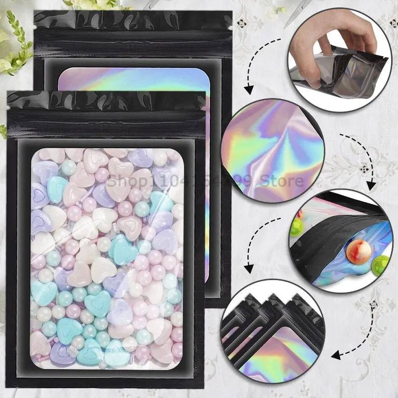 100pcs Holographic Mylar Bags with Ziplock Seal - Candy, Jewelry, Cosmetic Storage