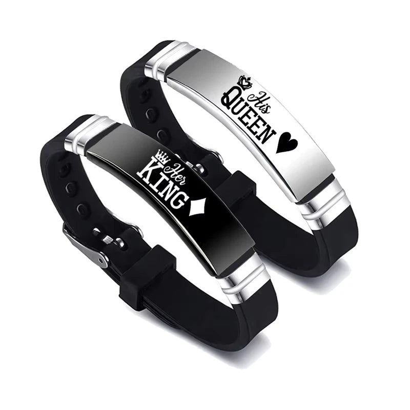 Minimalist Couple Bracelets Set - Stainless Steel Adjustable Silicone Strap Gift