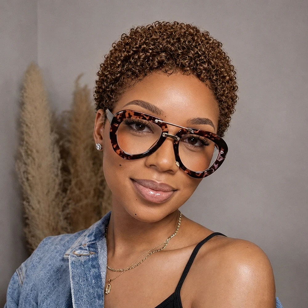 Short Kinky Curly Human Hair Wigs for Women - Afro Pixie Cut, Daily & Party Wear
