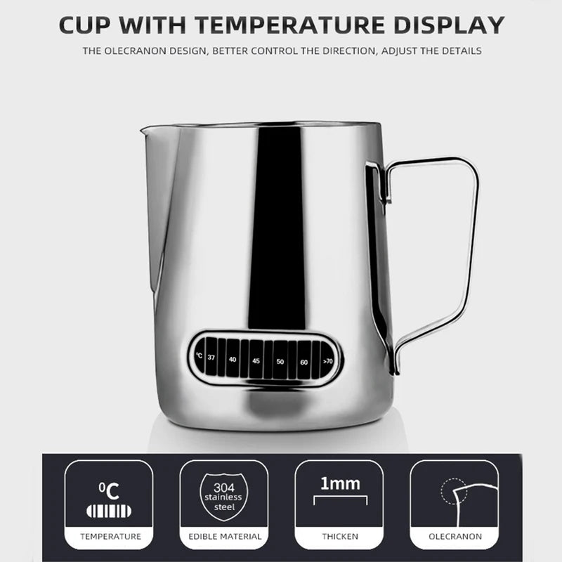 Stainless Steel Milk Frothing Pitcher with Temperature Display - Barista Latte Art Jug