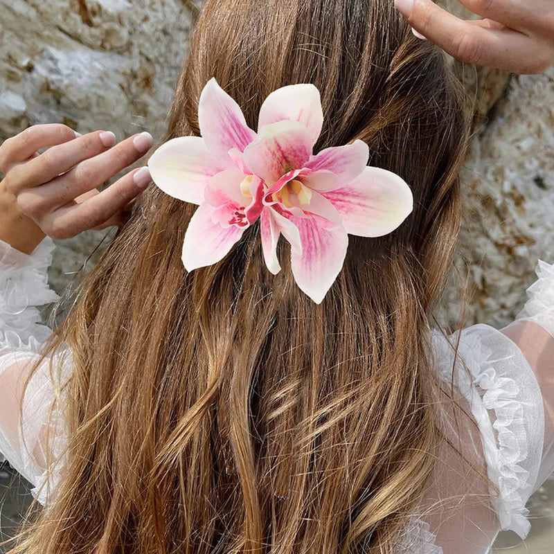 Bohemian Orchid Flower Hair Clips for Women - Bridal, Beach & Holiday Accessories