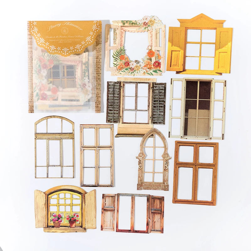 10 Sheets Vintage Hollow Door Window Stickers for Diy Diary Scrapbooking Stationery