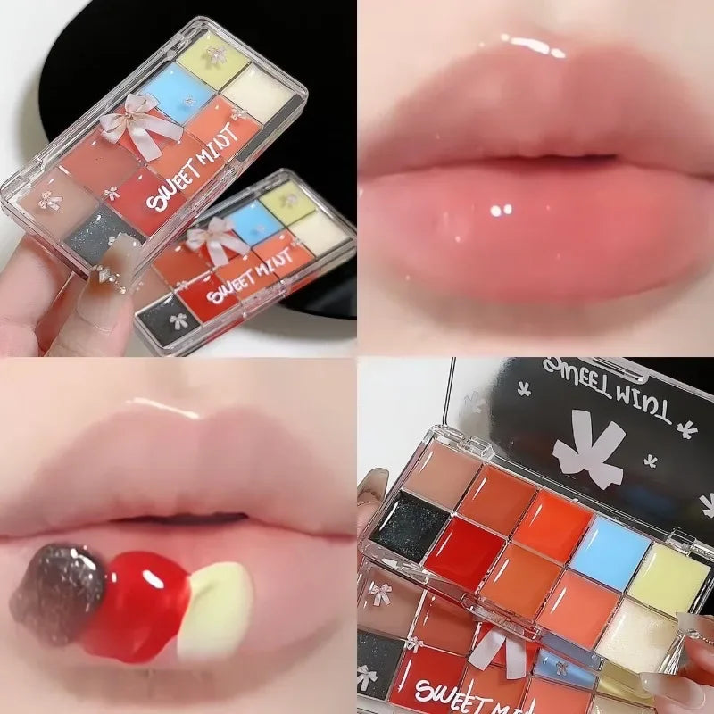 Hydrating Lip Gloss Palette with Mirror - Moisturizing Lipstick & Lip Glaze Set