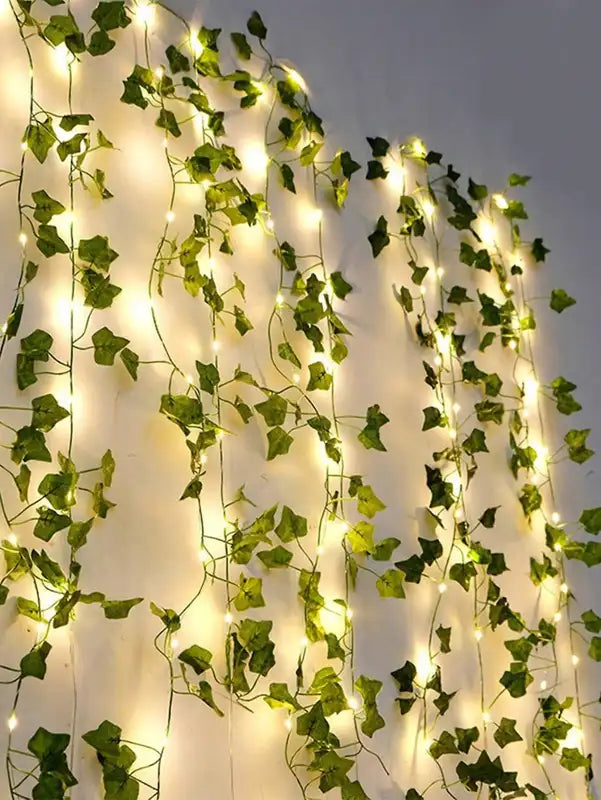 Artificial Green Leaf Vine with Lights - Outdoor Wall & Garden Decor, Fairy Vine for Weddings & Parties