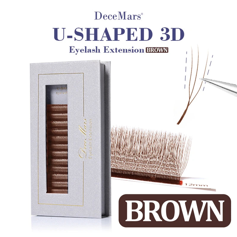 U-Shaped 3D Brown Eyelash Extensions Tray - Multiple Curl & Length Variants