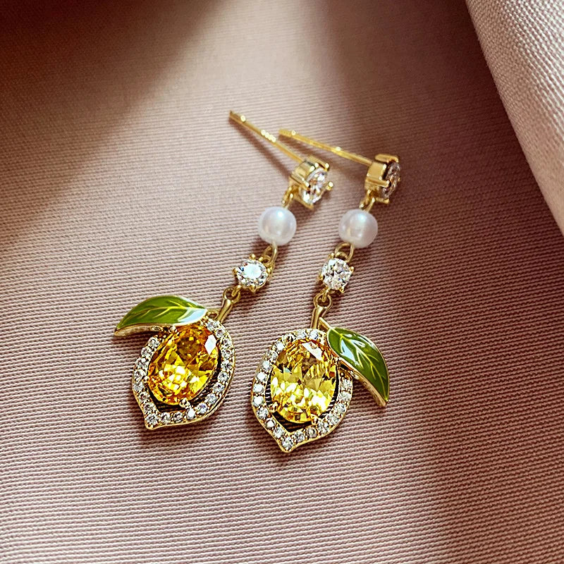 Yellow Zircon Lemon Earrings for Women - Fashion Jewelry Gift Set