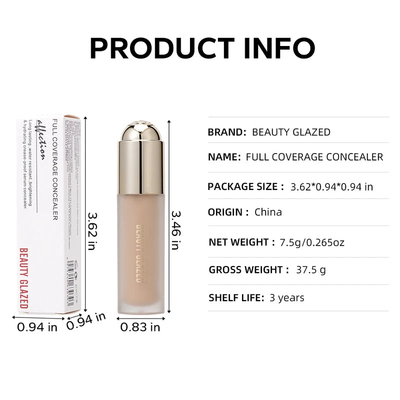 Full Coverage Liquid Concealer for Dark Circles & Blemishes - Waterproof, Long-Lasting Makeup