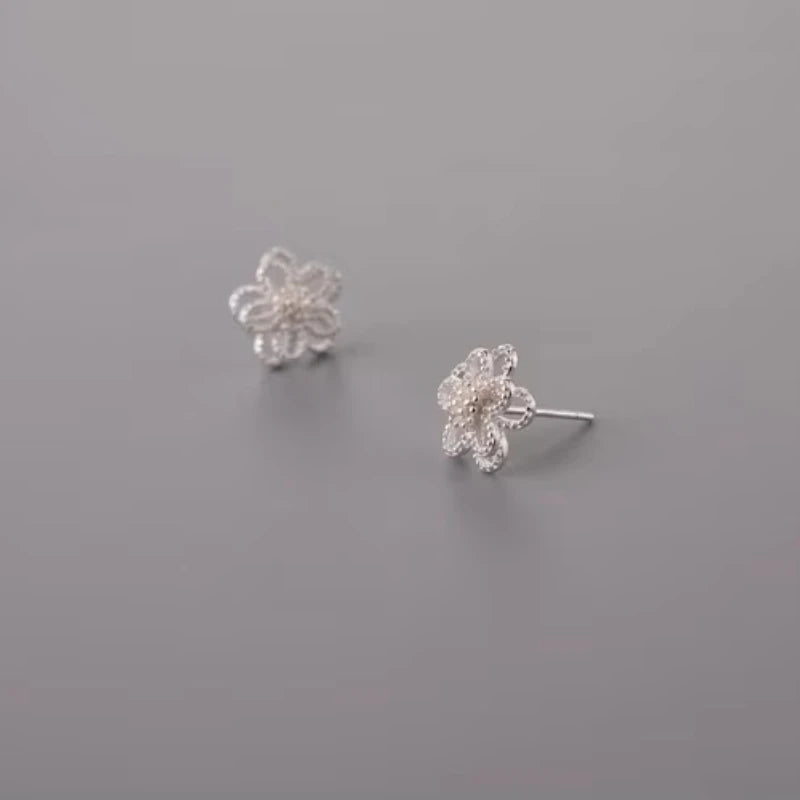 Sterling Silver Flower Stud Earrings for Women - Elegant Wedding Jewelry
