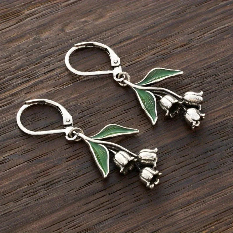 Vintage Lily of The Valley Floral Drop Earrings for Women - Dangle Flower Leaf Jewelry