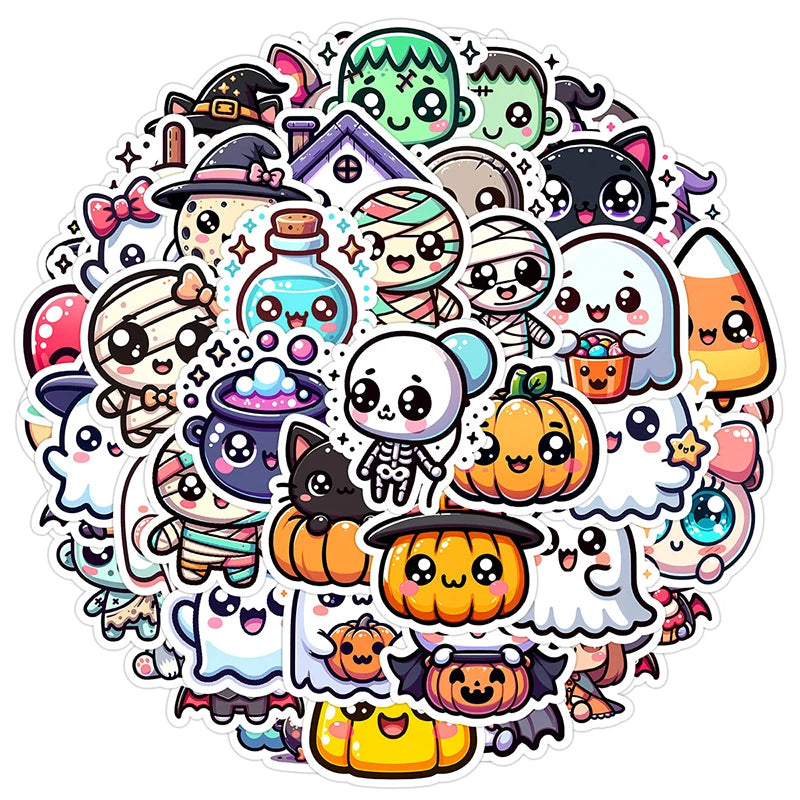 Halloween Stickers Pack - 50 Waterproof Vinyl Fun Holiday Decals for Scrapbooking & Crafts