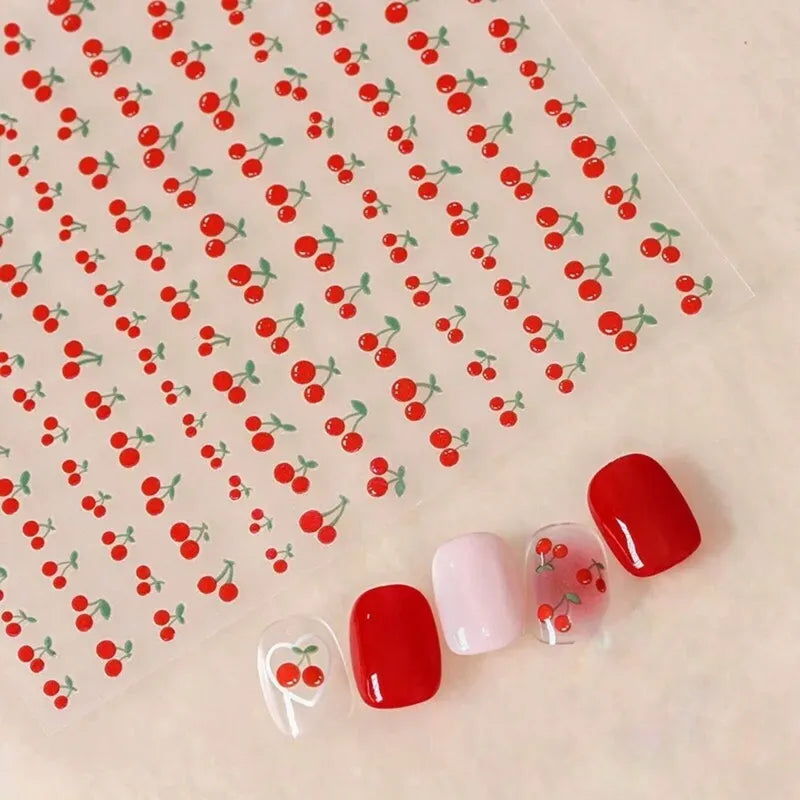 3D Cherry Fruit Nail Art Stickers - Summer Colorful Nail Decals for Natural & Artificial Nails
