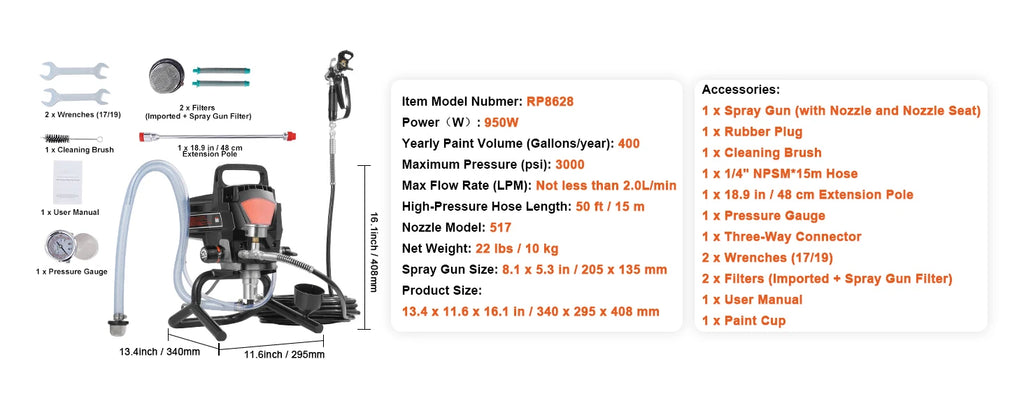 Electric Airless Paint Sprayer 750W 3000 PSI Handheld Professional Coating