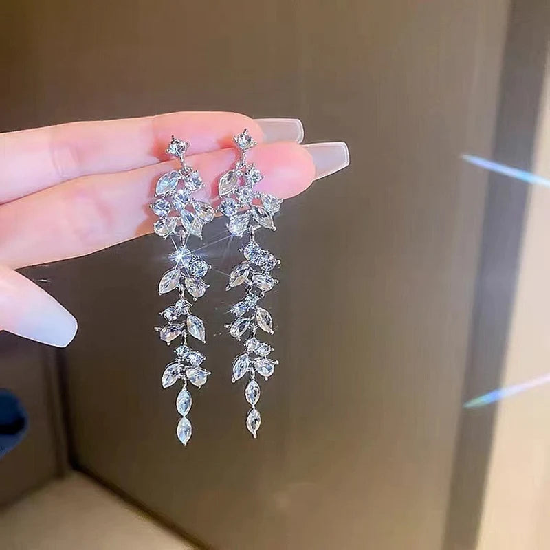 Exquisite Long Tassel Earrings for Women with Rhinestones & AAA Zircon