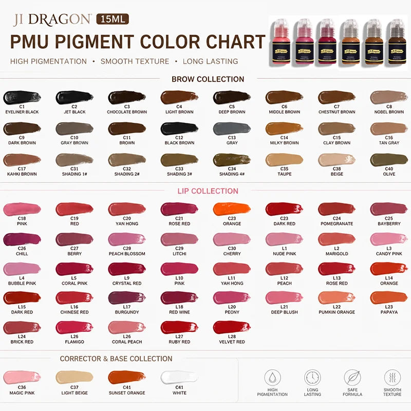 15ml Permanent Makeup Pigment Set for Microblading Eyebrow Lip & Eyeliner