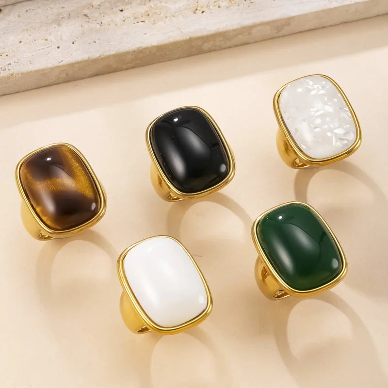 Vintage Natural Stone Ring for Women Gold Plated Jewelry - No Fading