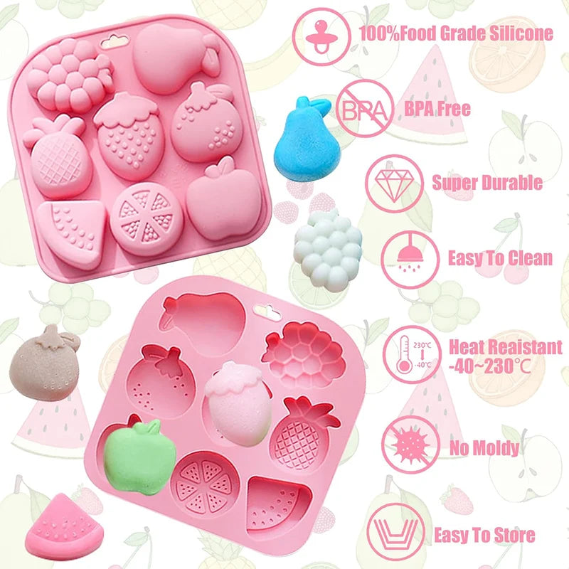 9-Cavity Fruit-Shaped Silicone Mold for Chocolate Candy and Ice Cubes