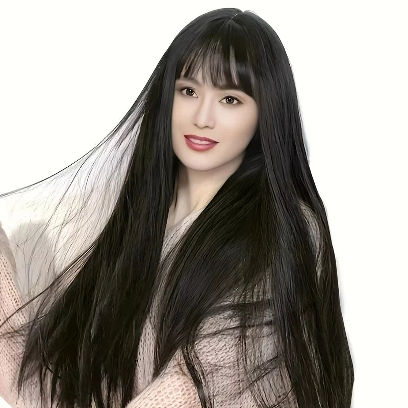 Black Long Straight Synthetic Wig for Halloween Cosplay & Daily Wear - High-Temperature Hair Accessory