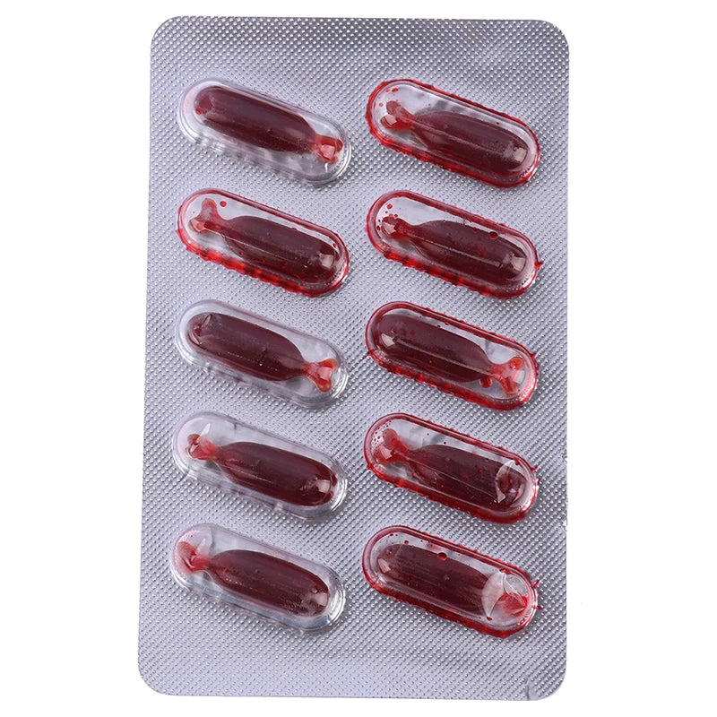 Fake Blood Capsule Set for Halloween Makeup and Prank - 10 Pieces