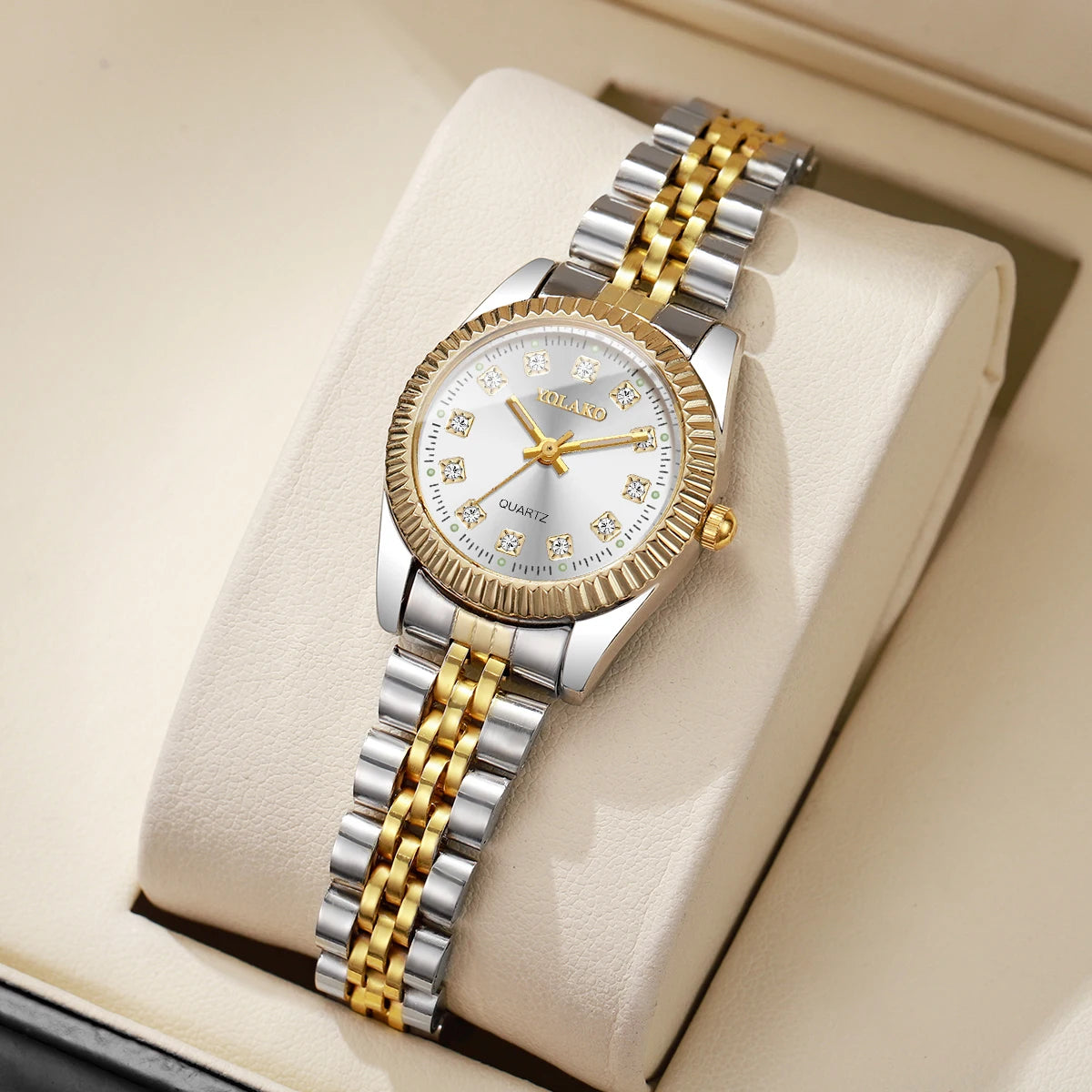 Luxury Women’s Quartz Watch with Rhinestones and Stainless Steel Band - Multiple Colors